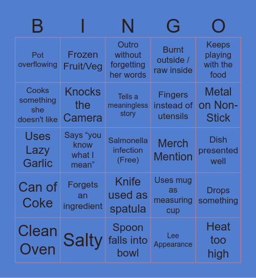 Kays Cooking Bingo Card