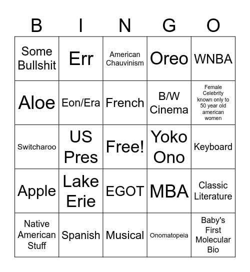Crossword Bingo Card
