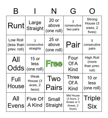 Dice Bingo Card