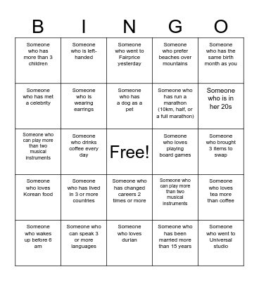 Find Someone Who Bingo Card