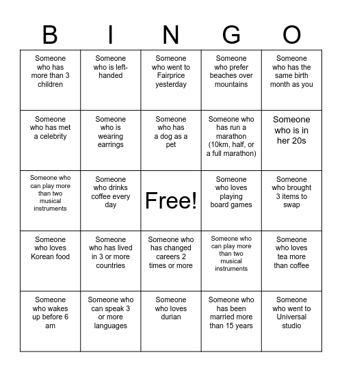 Find Someone Who Bingo Card