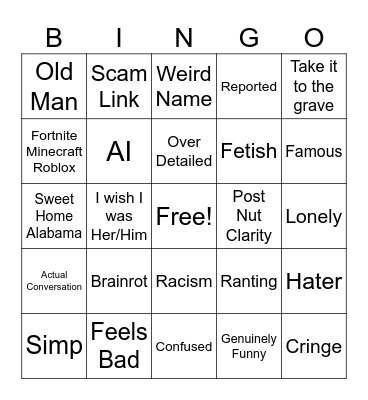 Hub Comment Bingo Card