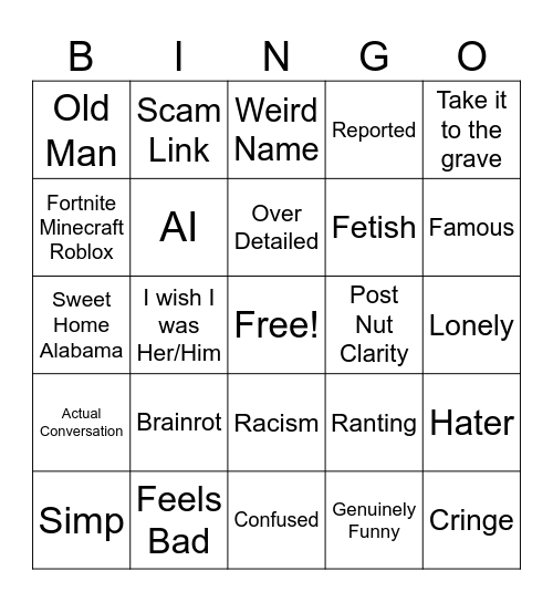 Hub Comment Bingo Card