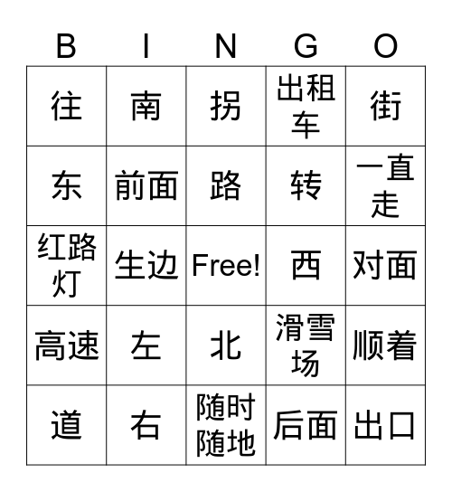 怎么走？ Bingo Card