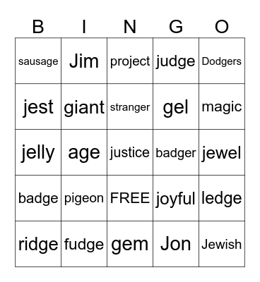 Jumping Jellybeans! Bingo Card