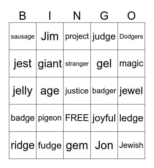 Jumping Jellybeans! Bingo Card