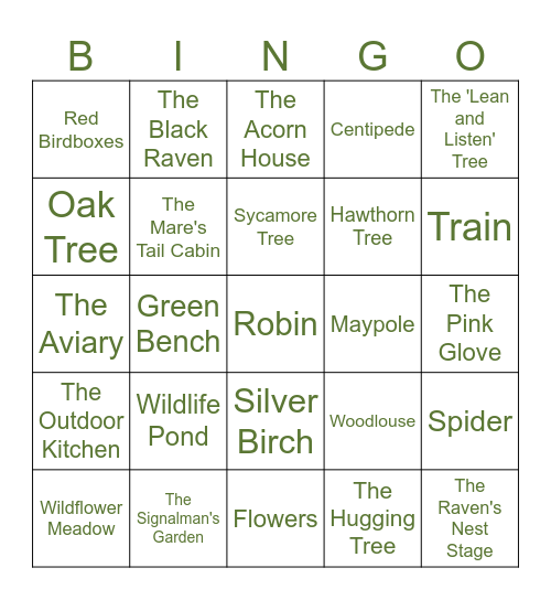 Buckthorne Cutting Nature Reserve Bingo Card