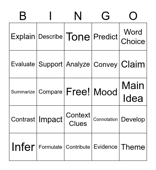 EOG Vocab Bingo Card