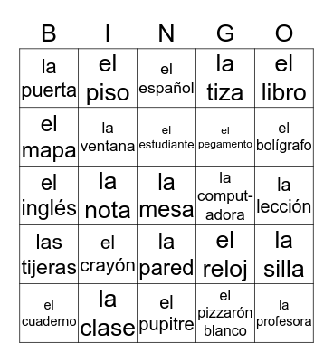 Lotería: Classroom Vocabulary Bingo Card