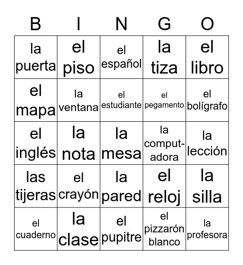 Lotería: Classroom Vocabulary Bingo Card