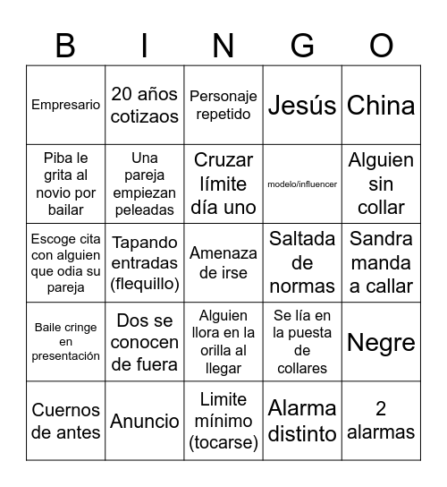 Isla Bingo Card
