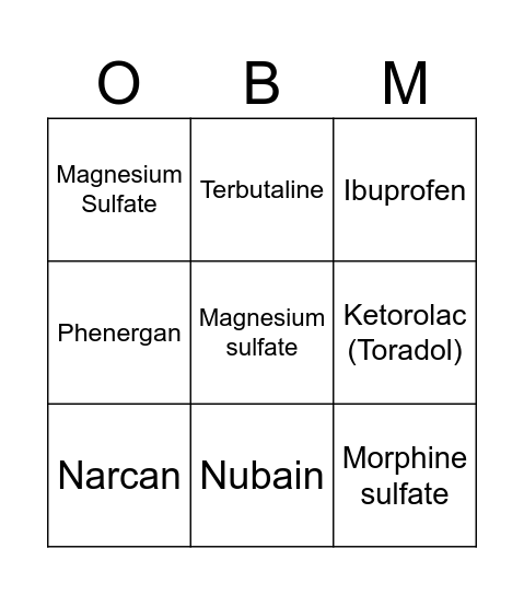 OB MEDS 1 Bingo Card