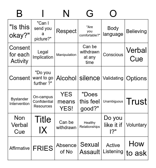 Consent Bingo Card