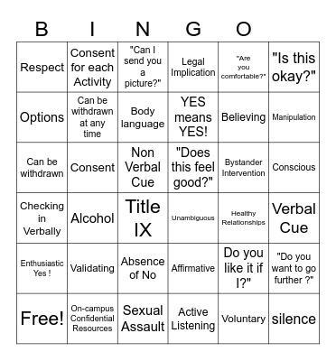 Consent Bingo Card