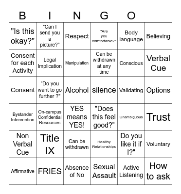 Consent Bingo Card