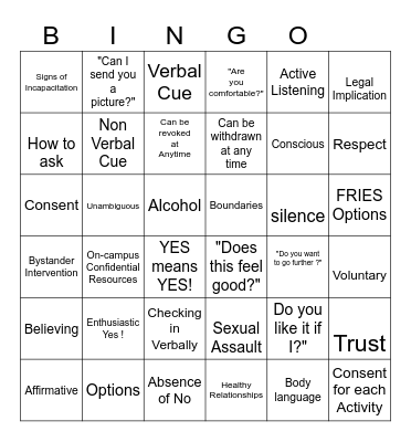 Consent Bingo Card