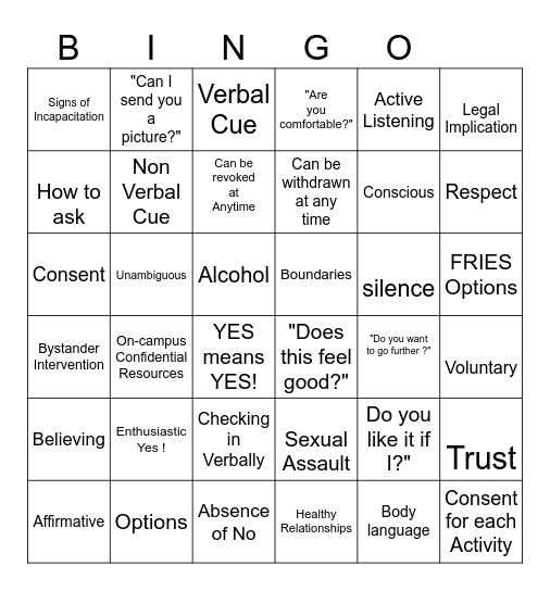 Consent Bingo Card