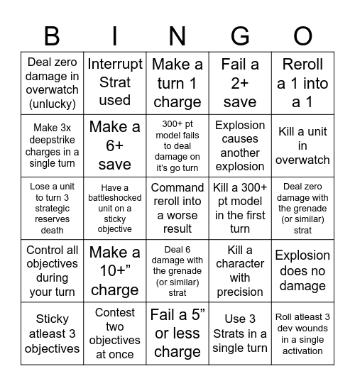 Warp Warriors Bingo! Bingo Card