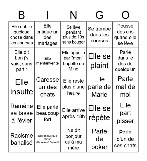 Patricia Bingo Card