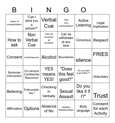 Consent Bingo Card