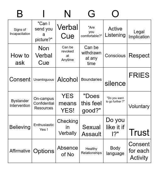 Consent Bingo Card