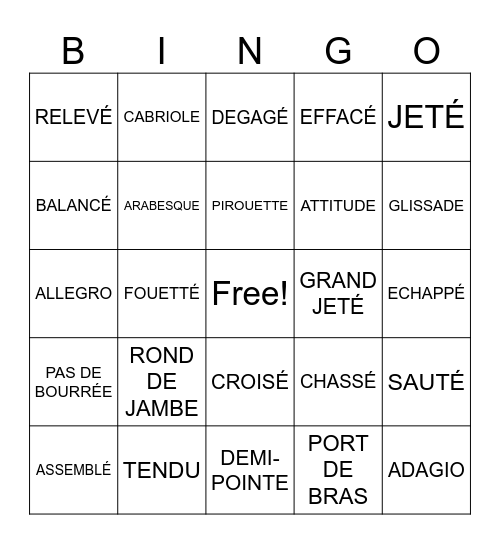 BALLET! Bingo Card