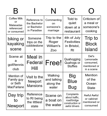 Season 1 The Real Houdewives of RI Bingo Card