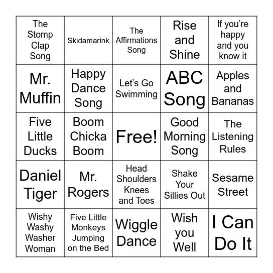 Preschool Singo Bingo Card