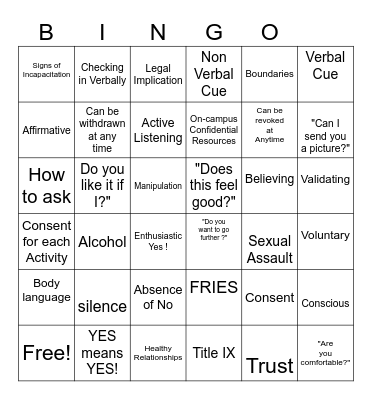 Consent Bingo Card