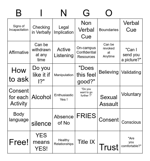 Consent Bingo Card