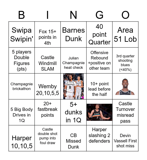 2026 Spurs Playoffs Bingo Card