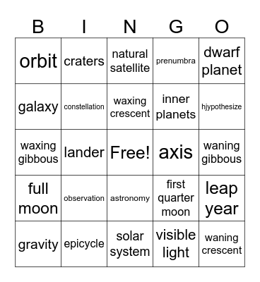 Space Bingo Card