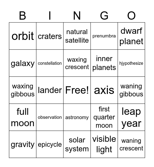 Space Bingo Card