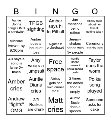 Jones Wedding Bingo Card
