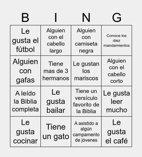 Bingo Humano Bingo Card