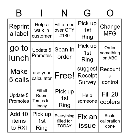 Pharmacy Bingo Card