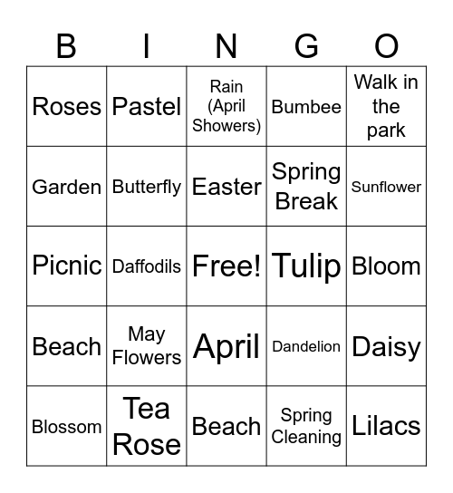 Spring Bingo Card