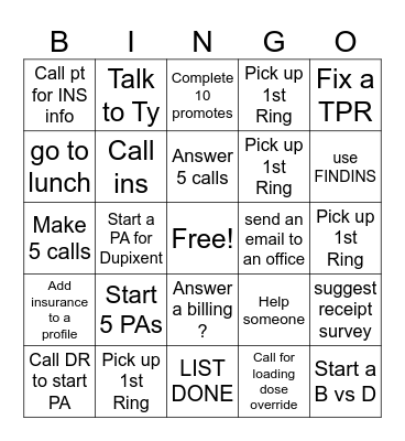 Pharmacy Bingo Card