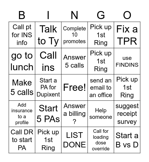 Pharmacy Bingo Card