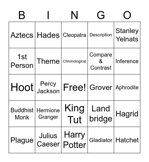 Friday Bingo Card