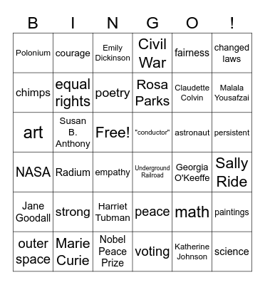 Women in History Bingo Card