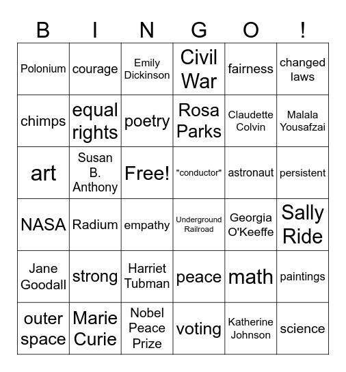 Women in History Bingo Card