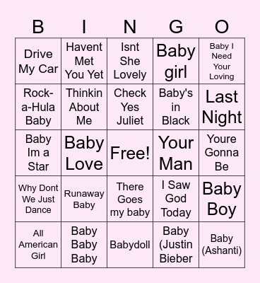 B&B Baby Music Bingo Card