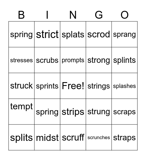 Wilson Words 2.5 Bingo Card