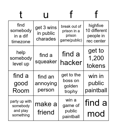 Rec room bingo card Bingo Card