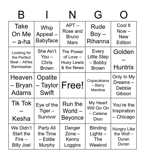 DJ Carl's Music Bingo Card