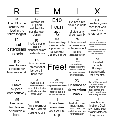 REMIX Bingo Card