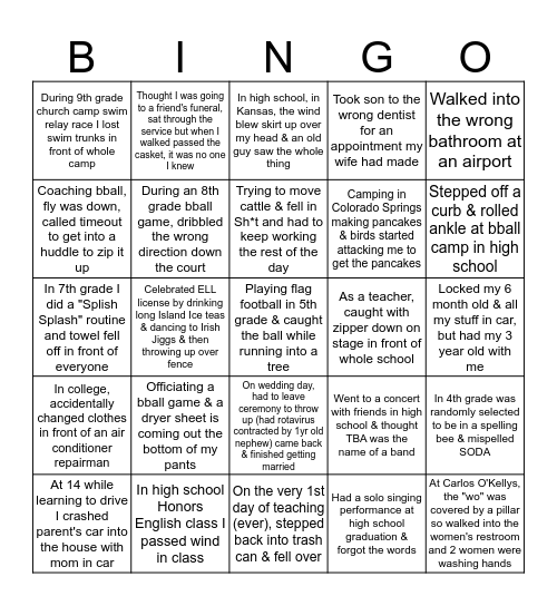 2017 Great Kindness Challenge Game: Funny Story Bingo Card