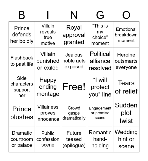 Royal Isekai Trope Bingo Card