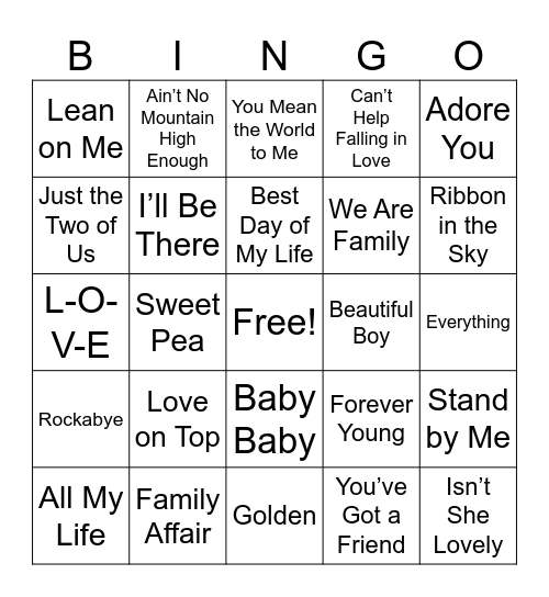 Baby Shower Bingo Card